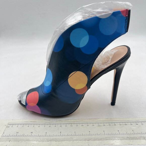 YDN Blue Circle Print Slingback Peep Toe Stiletto High Heel Sandals Ankle Boots - Picture 2 of 8